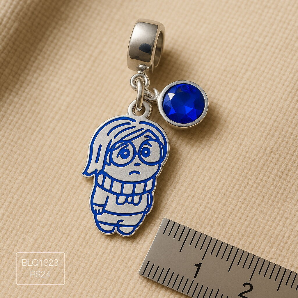 Berloque Divertidamente Tristeza Pendurado Esmaltado Prateado